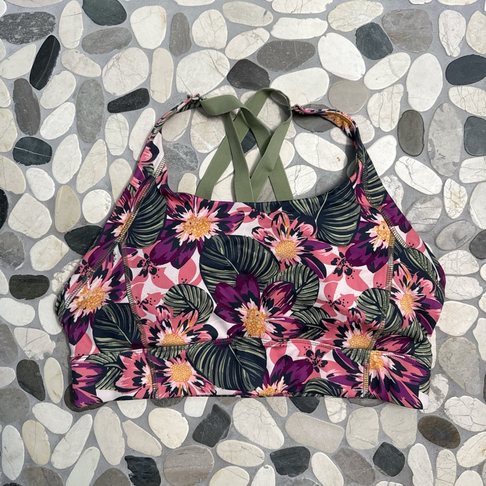 MTA Sport Floral Print Bra - Pink and Green